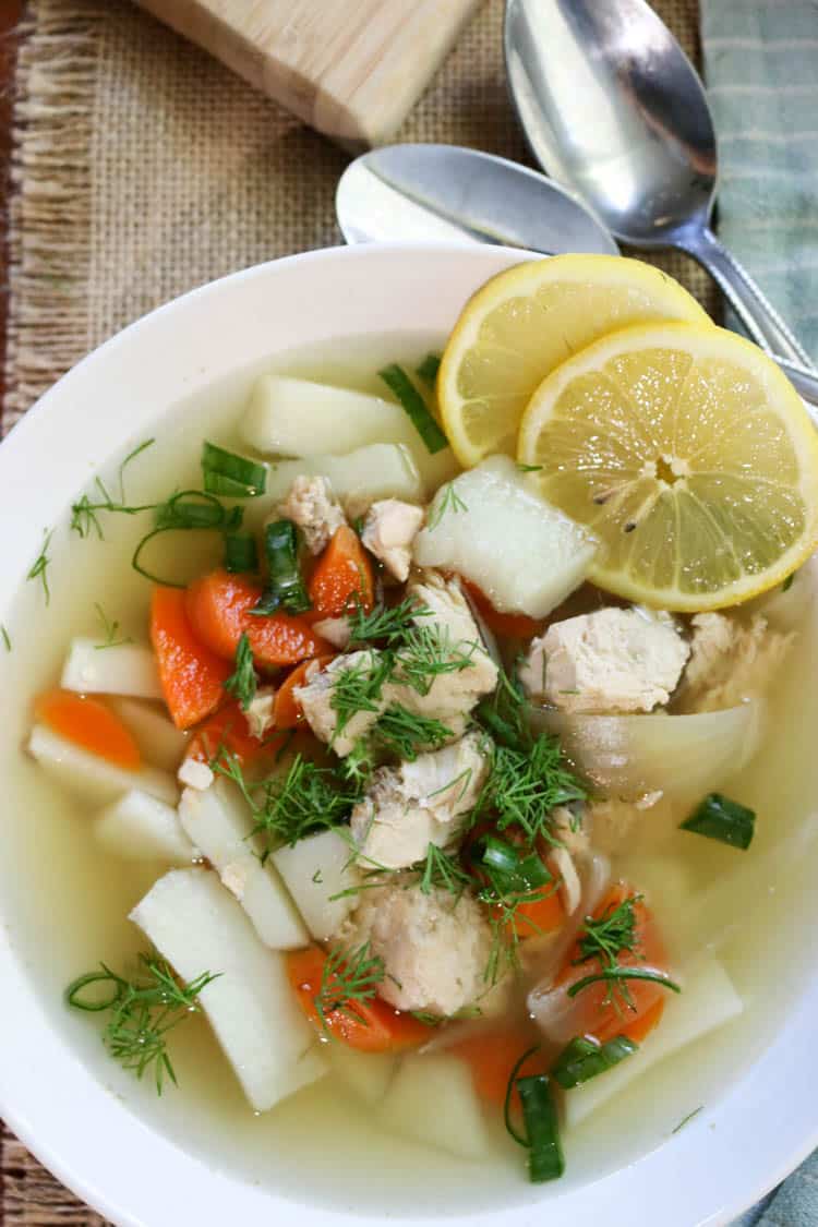 Easy Nourishing Fish Soup - Full of flavor and nutrition, made with ease in 30 minutes. #soup #healthy #whole30