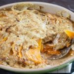 Scalloped Butternut Squash with Caramelized Onions -Thinly sliced butternut squash is enveloped in a sea of caramelized onions and garlicky cream sauce. This side dish is loaded with amazing aroma and delicious flavors. #glutenfree #realfood #holidays