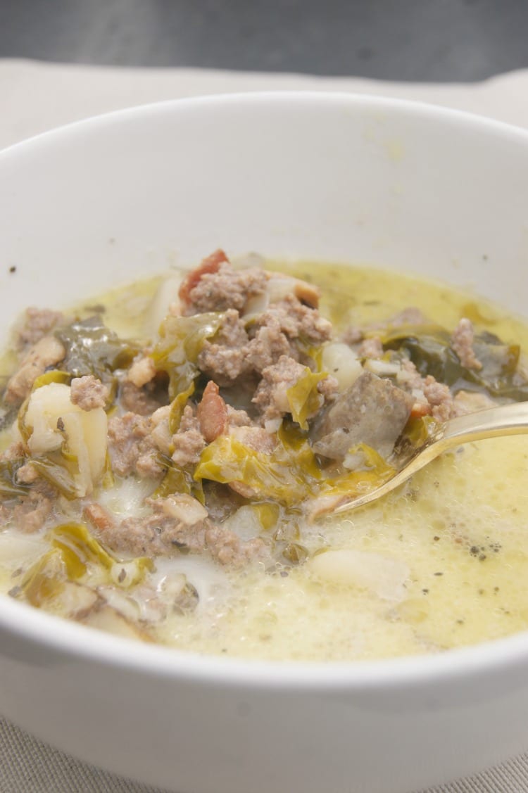 White Soup with Potatoes, Kale and Ground Beef made in the Instant