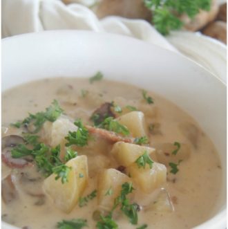 Mushroom Bacon Potato Chowder - delicious, hearty, gluten free nourishment