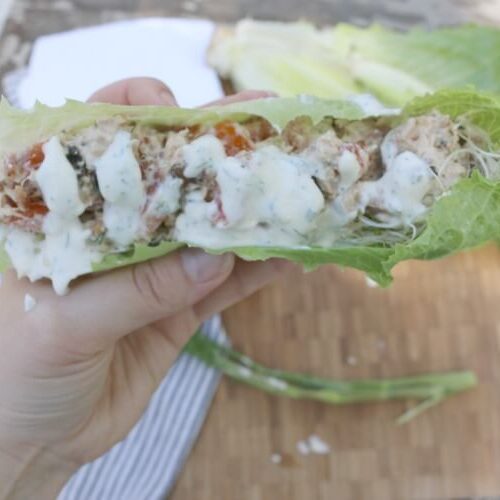 Tuna BLT Lettuce Wraps - delicious and filling snack or meal. Best part? Your kids can whip this up in no time. Click to find out how!