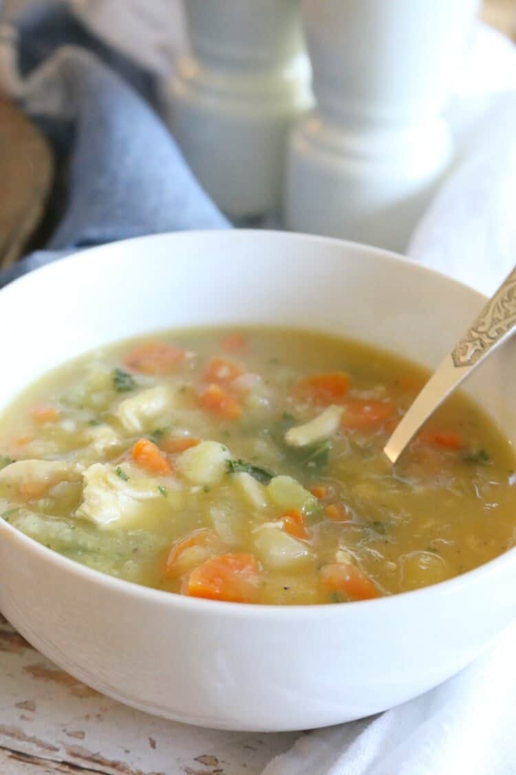 Nourishing Pastured Chicken Stew - Lightly creamy and fully flavorful, this chicken stew boasts nutrition from bone broth, hearty veggies and squash puree. Gluten Free & Whole 30