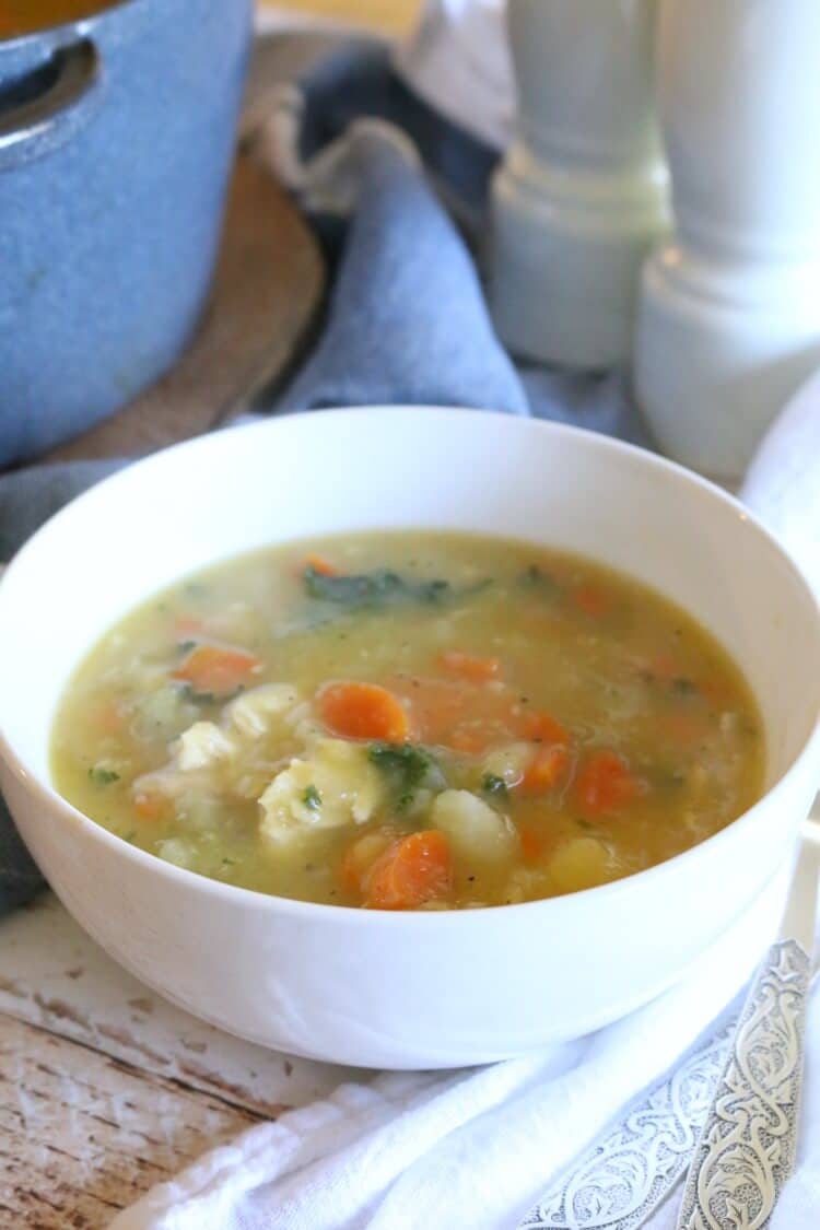 Nourishing Pastured Chicken Stew - Lightly creamy and fully flavorful, this chicken stew boasts nutrition from bone broth, hearty veggies and squash puree. Gluten Free & Whole 30