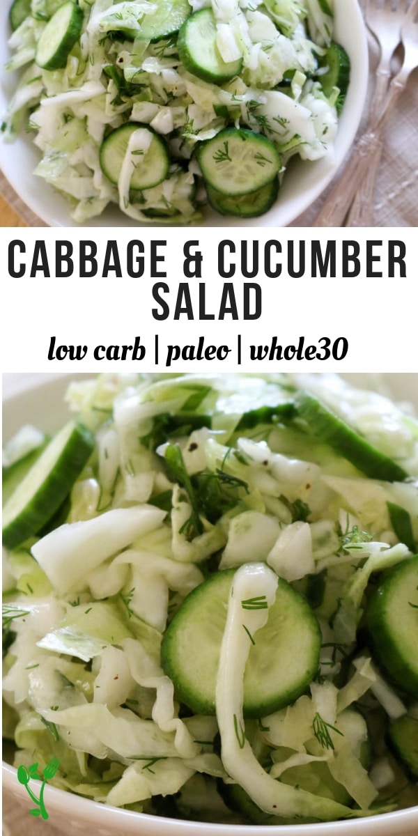 Low Carb Cucumber & Cabbage Salad - Made with simple ingredients and has a longer shelf life than most salads, this salad is delicious, easy to make, and Paleo, Whole30, and Keto friendly. #whole30 #ketosalad