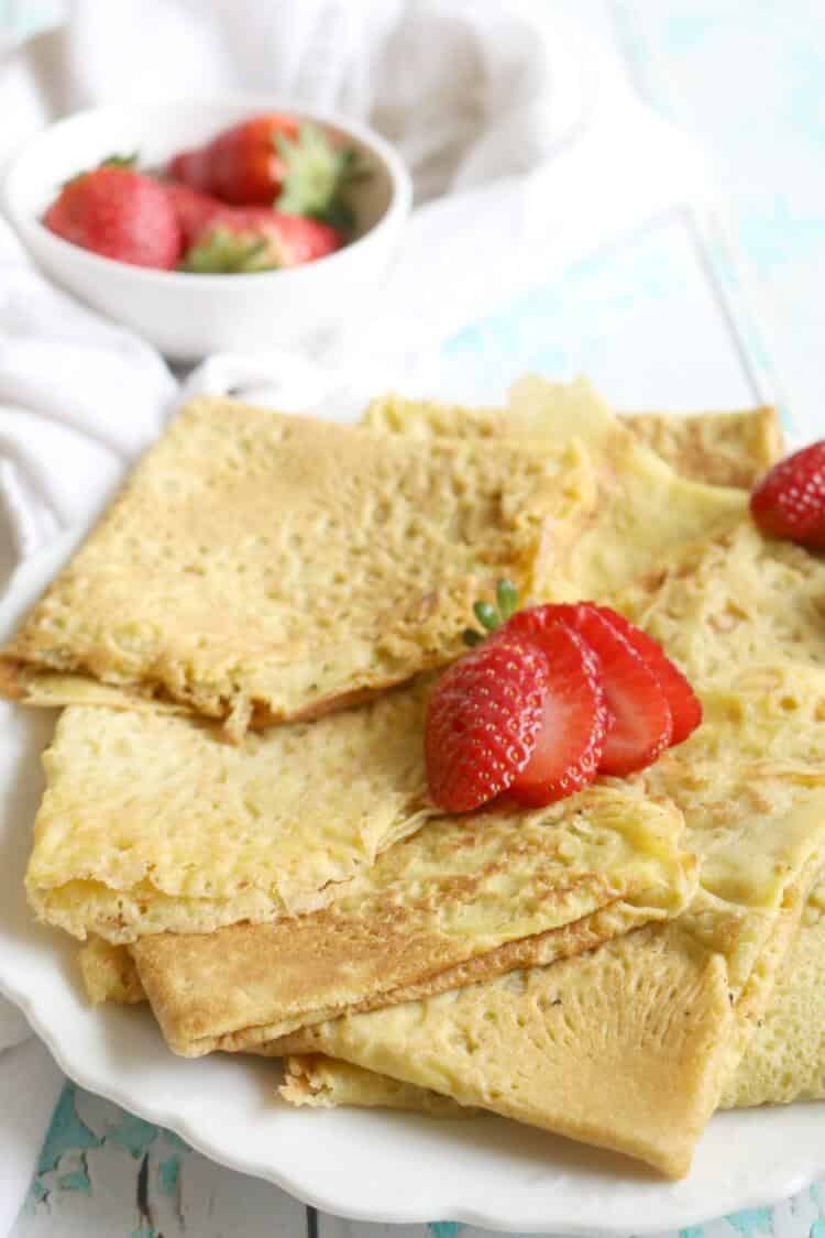 4 Ingredient Paleo Crêpes - Easily made with 4 common ingredients found in most kitchens. They're enjoyed sweet or savory with your favorite fixings. Grain free, Dairy Free, Gluten Free