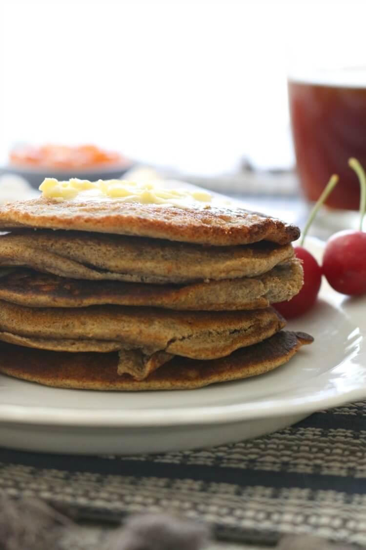 Gluten Free Sourdough Pancakes - These Gluten Free Sourdough Pancakes are rich in tangy buckwheat flavor and delicious. Smother with pastured butter, favorite berries and real maple syrup. 