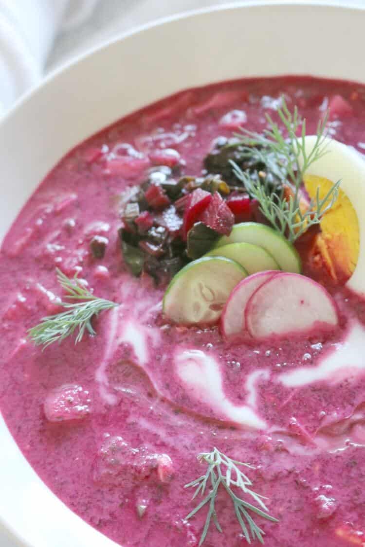 Chilled Beet Soup - This Chilled Beet Soup is refreshing with earthy undertones and delicious flavors. Make it Whole30 by keeping it dairy free with coconut cream. 