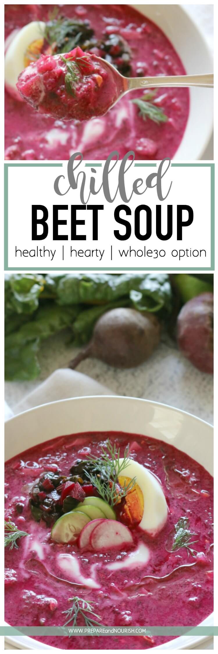 Chilled Beet Soup - This Chilled Beet Soup is refreshing with earthy undertones and delicious flavors. Make it Whole30 by keeping it dairy free with coconut cream. 