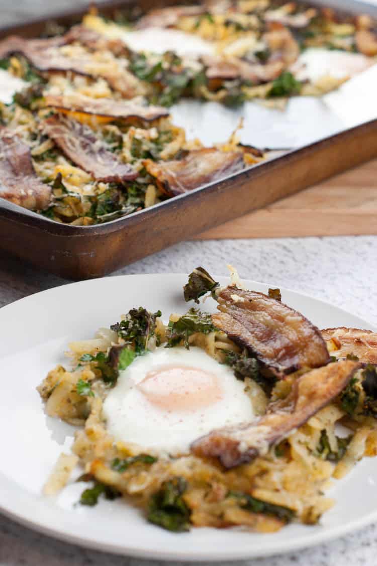 Sheet Pan Breakfast with Kale Bacon and Hash Brown
