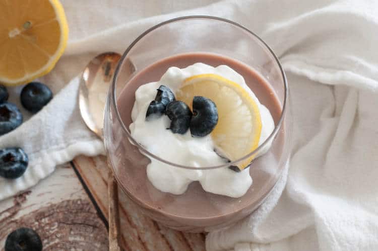 No Bake Lemon Blueberry Mousse - this dessert is slightly tart and wonderfully sweet. Made with only 5 simple ingredients, it's naturally primal and paleo-ish using probiotic-rich whole milk kefir and maple syrup for sweetness.