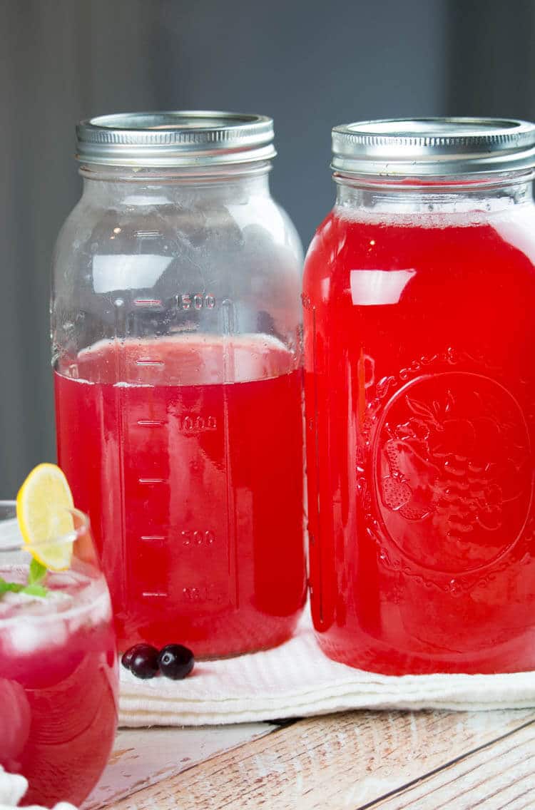 Homemade juice in half gallon mason jars ready to be served