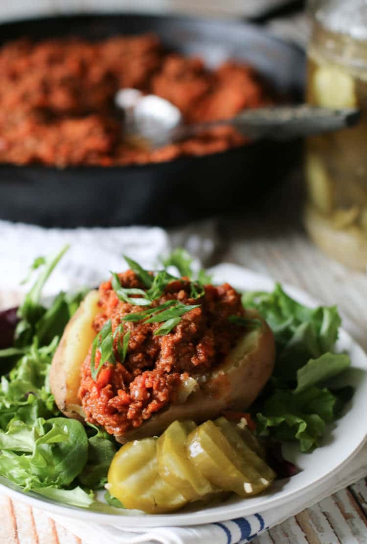 Veggie-Packed Sloppy Joes (Paleo, Whole30, Low-Carb) - These 30-minute Sloppy Joes are packed with vegetables and loaded with flavor. Most importantly, this takes only 30 minutes to prepare (sweet potatoes included!). #paleo #sloppyjoes #lowcarbmeal #30minutemeal