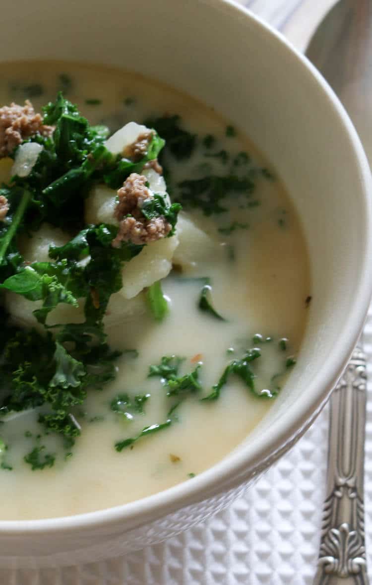 Instant Pot Ground Beef Kale Soup - This Ground Beef and Kale Soup is hearty and loaded with potatoes, ground beef and nutritious kale.  The best part is that this soup makes a quick and easy dinner with 4 minutes of cooking time. #instantpot #healthysoup