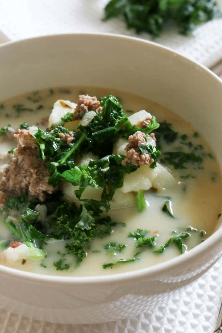 Instant Pot Ground Beef Kale Soup - This Ground Beef and Kale Soup is hearty and loaded with potatoes, ground beef and nutritious kale.  The best part is that this soup makes a quick and easy dinner with 4 minutes of cooking time. #instantpot #healthysoup