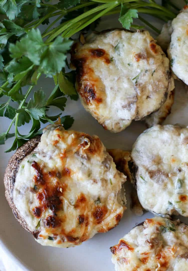 Three Cheese Stuffed Mushrooms (Low Carb, Keto, Primal, GAPS) These Three Cheese Stuffed Mushrooms make a great healthy appetizer. With only 6 ingredients, they are incredibly simple and quick to make. #keto #lowcarb #appetizer