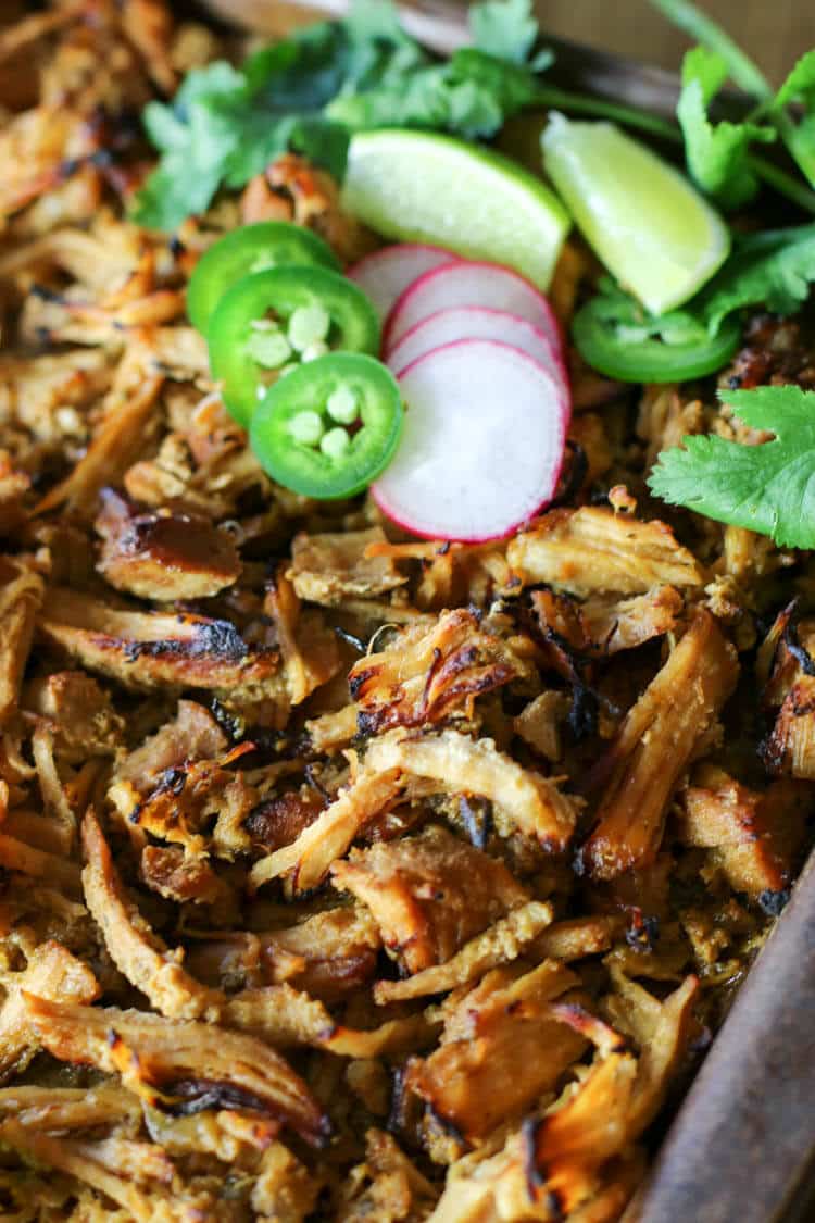 Instant Pot Crispy Carnitas (Paleo, Whole 30, GAPS, Low Carb) -Crispy Pork Carnitas (made in the pressure cooker) makes an easy weeknight meal or healthy party food. It's generously seasoned and broiled to crispy perfection. #whole30 #paleofood 