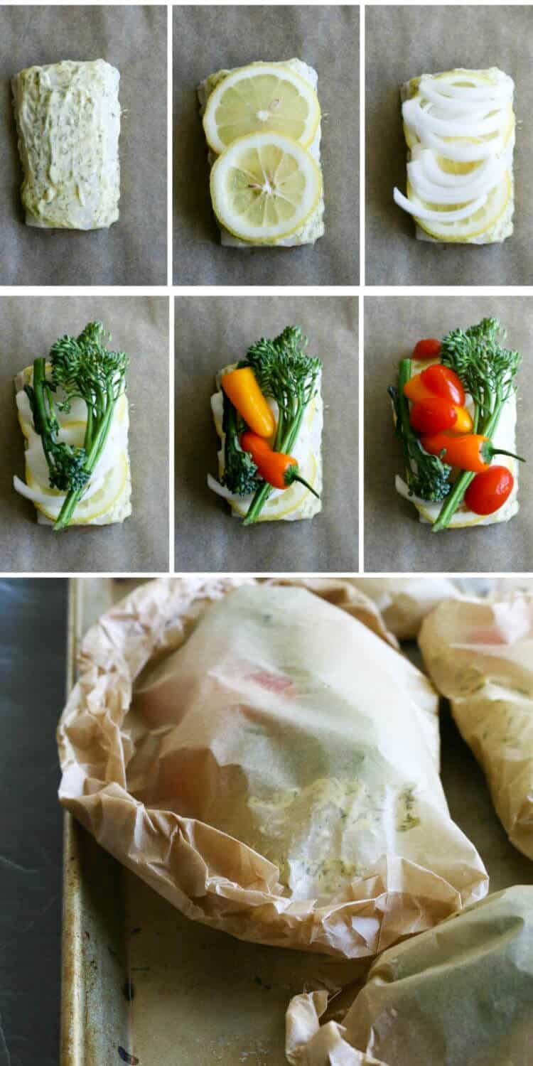 Fish en Papillote with Vegetables -Fish en Papillote is an elegant yet simple dish in which fish and veggies are wrapped in parchment paper and cooked together until delicious perfection. Naturally Paleo, Keto and Whole30. #whole30 #healthyseafood 