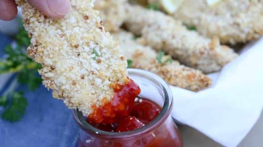 Baked Gluten Free Chicken Tenders with Ancient Grains - A comfort food made wholesome: baked, not fried and dredged in gluten free ancient grains medley of quinoa and amaranth.  Perfect for little hands and big tummies and only 5 ingredients! #glutenfree #chickentenders