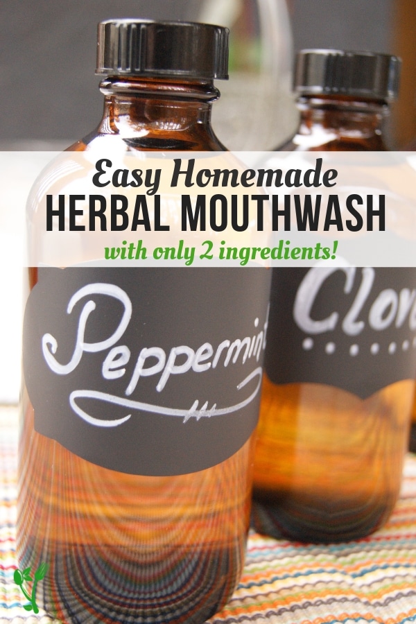 Homemade Mouthwash for Bad Breath -Check out these four different variations for the easiest DIY mouthwash made with essential oils. Great to keep oral health in top shape and to ward off bad breath. #oralhealth #DIY #mouthwash 