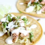 Seared Salmon Tacos (Low Carb, GAPS, Gluten Free)Seared salmon with asparagus- scallion salsa and a drizzle of lime yogurt makes these Fish Tacos amazingly delicious. Ditch the tortillas and wrap in lettuce to keep it Low Carb and GAPS compliant. #GAPS #glutenfree #fishtacos