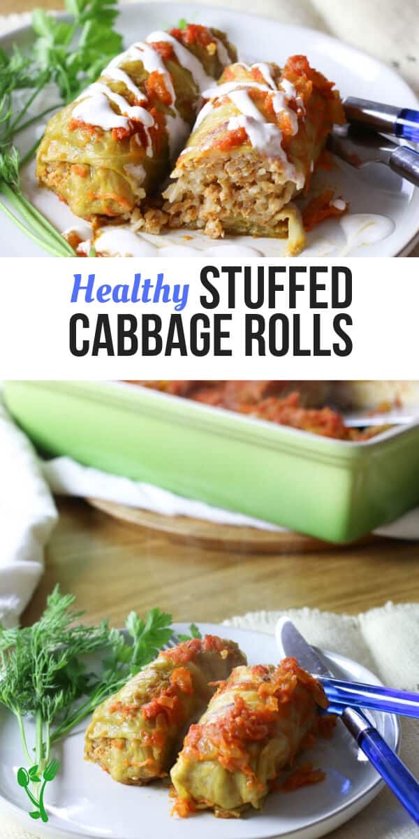 Healthy Classic Stuffed Cabbage Leaves (Paleo-ish) - Stuffed cabbage leaves is the ultimate comfort food.  Easy ground meat and rice filling wrapped in cabbage leaves, topped with flavorful tomato sauce and baked to tender perfection! #cabbage #paleo #healthy