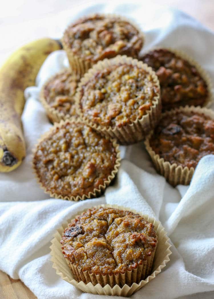 Paleo Coconut Flour Banana Bread Muffins -Made with coconut flour and are dairy free, nut free, gluten and grain free. They make a delicious, perfectly moist Paleo treat or breakfast on the go. #glutenfreebananabread #paleosweets 