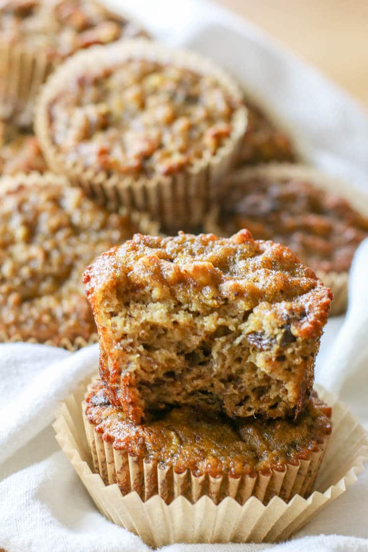 Paleo Coconut Flour Banana Bread Muffins -Made with coconut flour and are dairy free, nut free, gluten and grain free. They make a delicious, perfectly moist Paleo treat or breakfast on the go. #nutfree #bananabread 