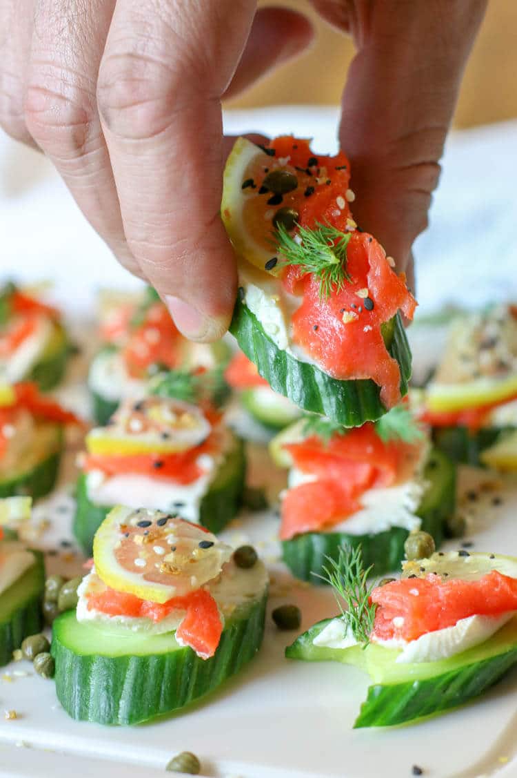 Smoked Salmon Cream Cheese Cucumber Bites - A Fork's Tale