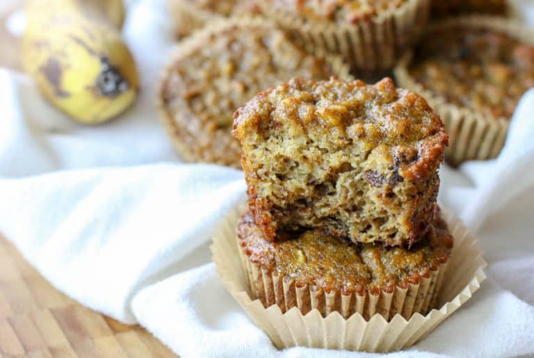 Paleo Coconut Flour Banana Bread Muffins -Made with coconut flour and are dairy free, nut free, gluten and grain free. They make a delicious, perfectly moist Paleo treat or breakfast on the go. #nutfreesweets #healthybananabread