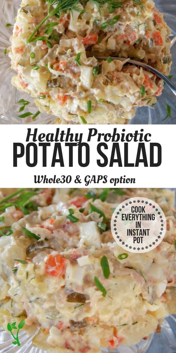 Healthy Potato Salad (Whole30, Paleo) - This Healthy Potato Salad is nutrient dense with live probiotics, resistant starch, healthy fats and protein to make it a meal. It's naturally Whole30 and Paleo and is great for lunches and big crowds. #potatosalad #healthy