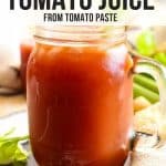 How to Make Homemade Tomato Juice from Tomato Paste -Did you know you can easily make tomato juice out of tomato paste?  This easy homemade tomato juice recipe calls for sea salt and healthy fats for better nutrient absorption. It's naturally Paleo, Whole30, and GAPS compliant. #tomatojuice #homemade #paleo