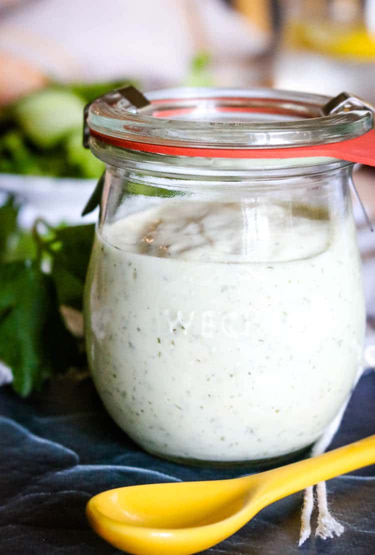 Simple House Salad Dressing - Paleo, Low Carb, Whole30 - Tangy, creamy, full of flavor, this house dressing is a staple in our real food kitchen. Easily whip this up in 2 minutes with only 4 healthy ingredients. #whole30 #saladdressing