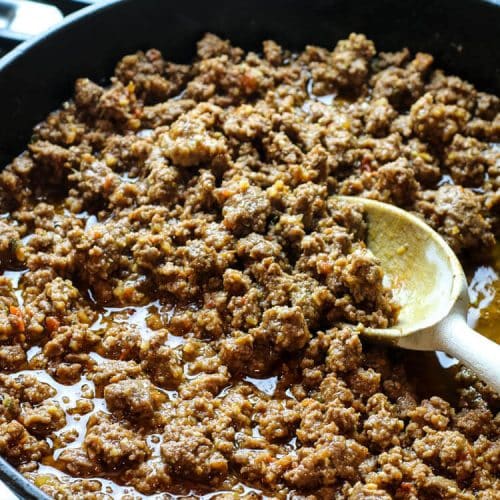 Best ground beef taco meat on skillet.