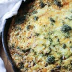 Easy broccoli and sausage frittata in cast iron pan.