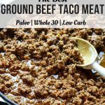 The Best Ground Beef Taco Meat on a skillet with wooden spoon