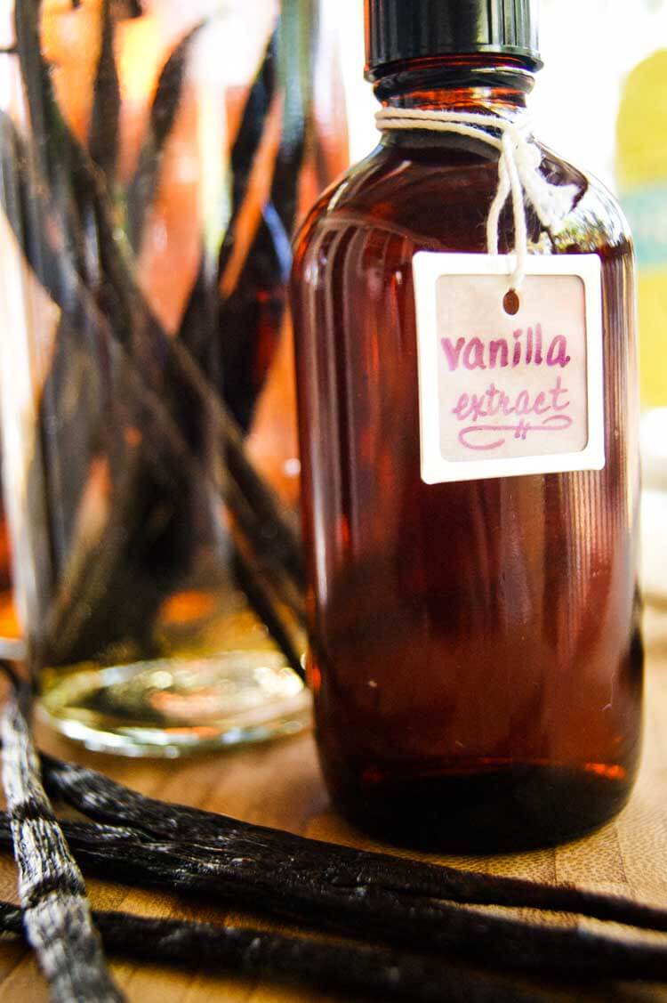 Vanilla bean extract in a pretty bottle as gift with label