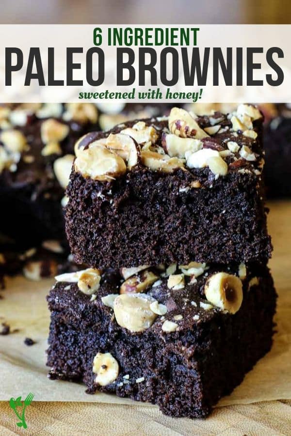 Paleo Coconut Flour Brownies made with only 6 ingredients on an image of brownies with nuts.