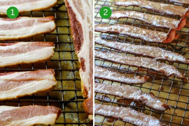 Arrange bacon on cooling rack inside the baking sheet.