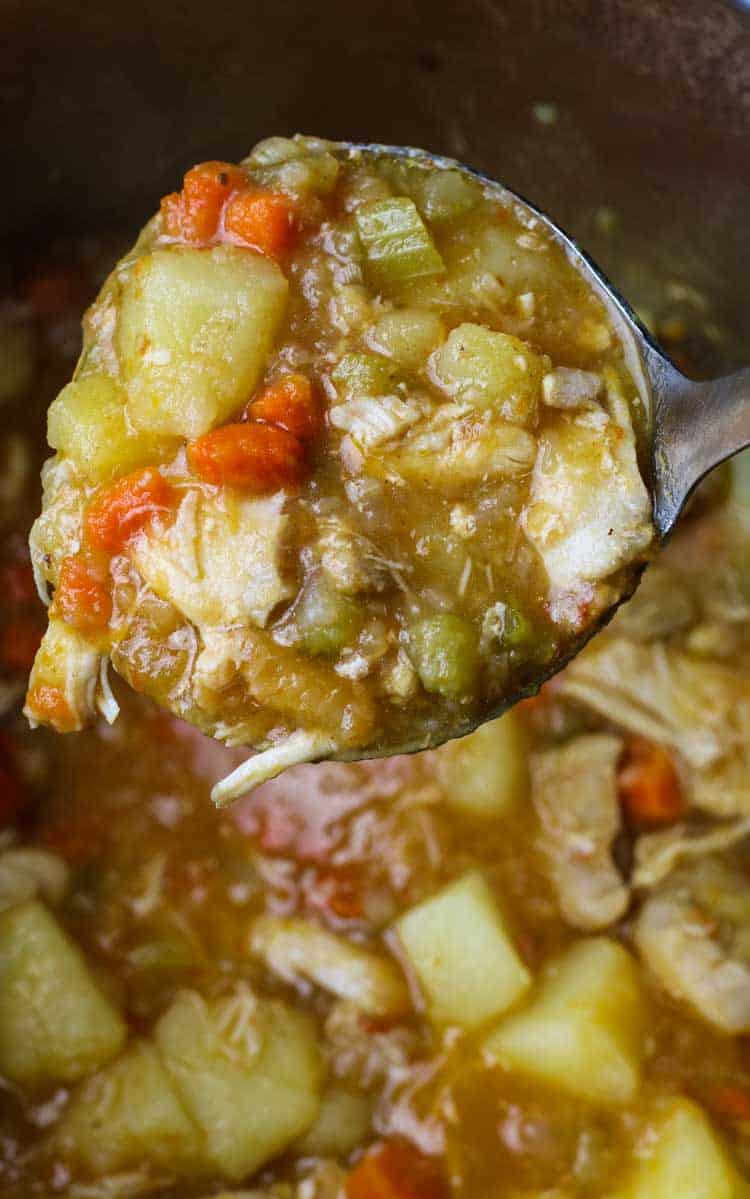 Chicken stew with potatoes, celery and carrots. 