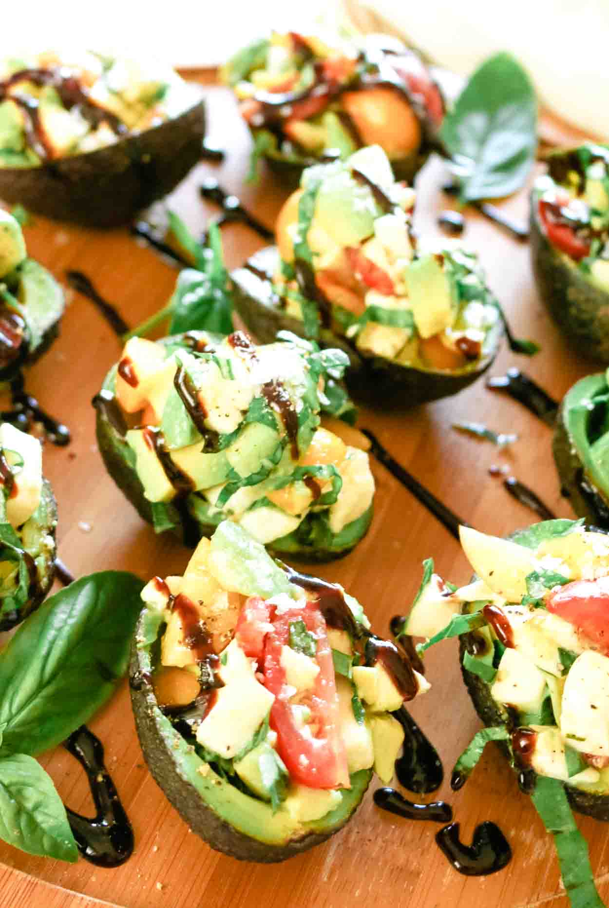 Caprese salad in avocado boat