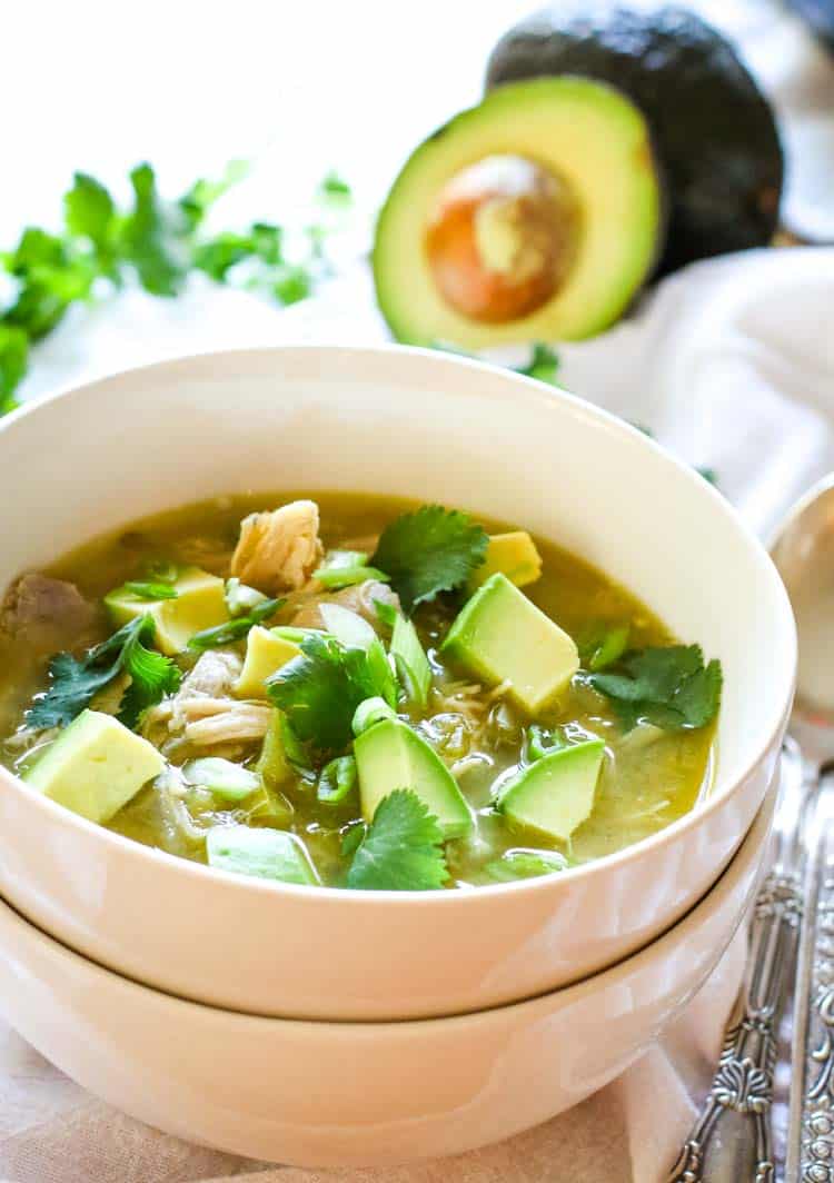 healthy white chicken chili with avocado