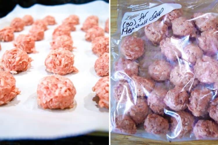 Making meatballs to freeze for meatball soup.