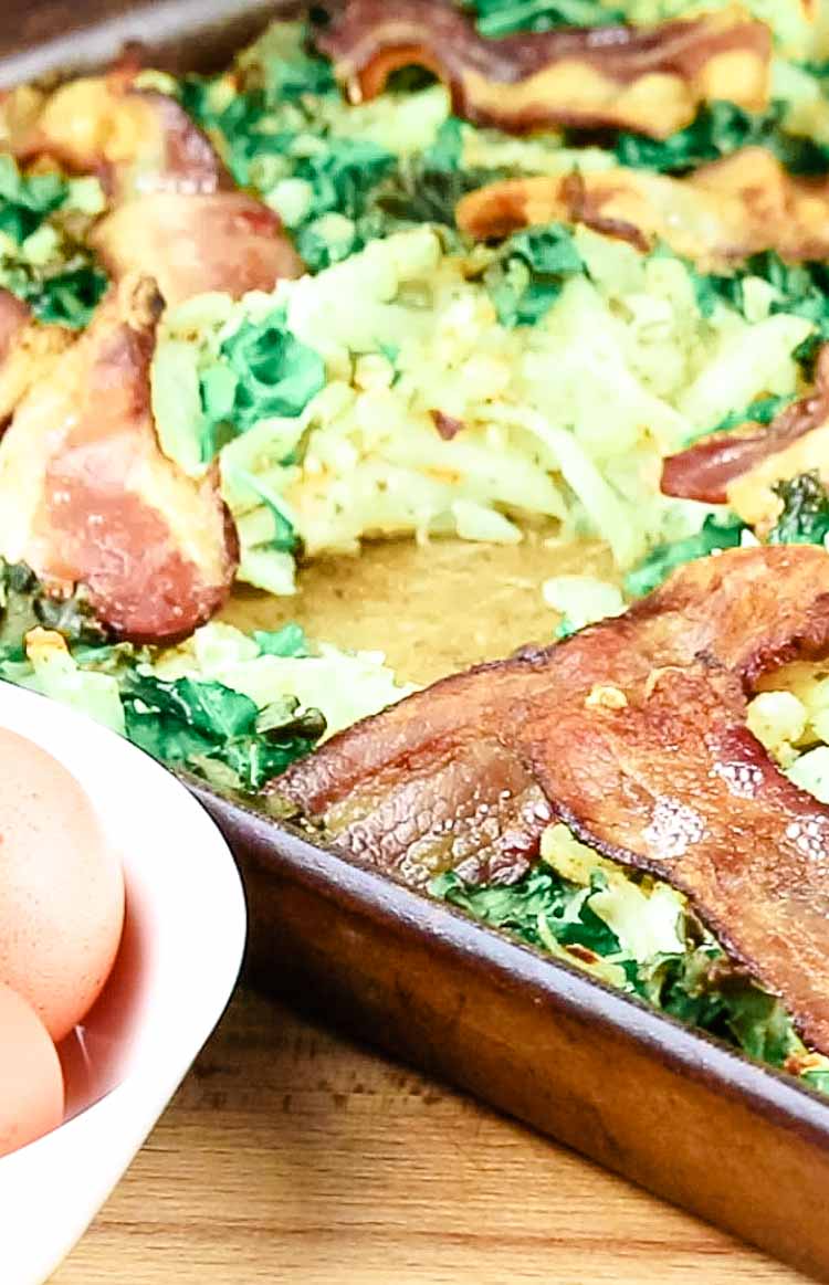 Bacon and eggs in a sheet pan baked in the oven
