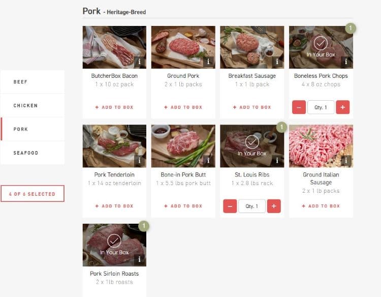 ButcherBox meat selection screenshot