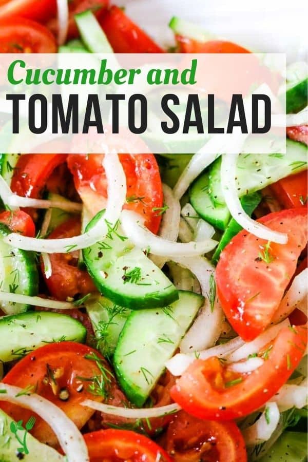 Cucumber and Tomato Salad with text overlay