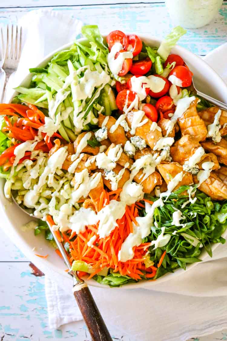 Healthy Buffalo Chicken Salad with Blue Cheese Dressing