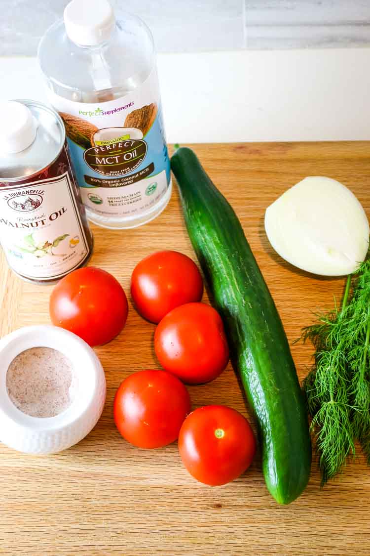 Ingredients for tomato cucumber and onion salad