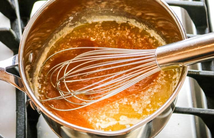 Simmering butter with hot sauce for Buffalo Wing Sauce recipe