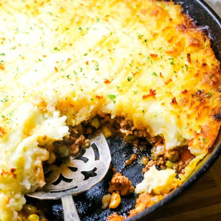 Shepherd's Pie in a cast iron skillet