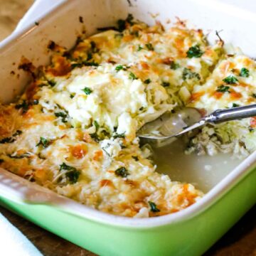 Cabbage and Chicken casserole in a baking dish